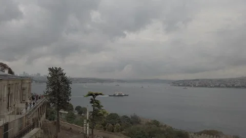 Istanbul’s Bosphorus Strait with Call to Prayer and Cloudy Sky Stock Footage 307218437