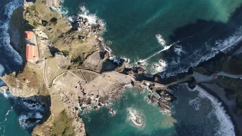 The isthmus on a peninsula between two seas. Aerial drone view of the island and Stock Footage 194031850