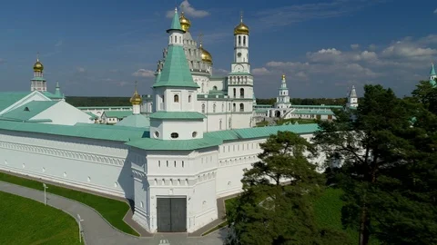 Istra authentic cathedral monastery main temple Russian Orthodox Church Drone Stock Footage 118506332