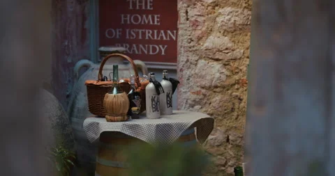Istrian Brandy Bottles Displayed Outside Shop In Rovinj Croatia Stock Footage 335838394