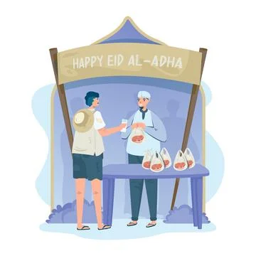 Istributing meat of Islamic Eid adha qurban Stock-Illustration