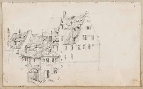 ï»¿Study of houses in a German town, page from a sketchbook. Czachorski, W Stock Photos