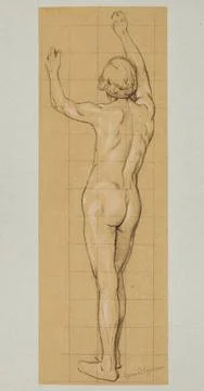 ï»¿Study of a naked man depicted from the back. Thoma, Hans (1839-1924), d Stock Photos