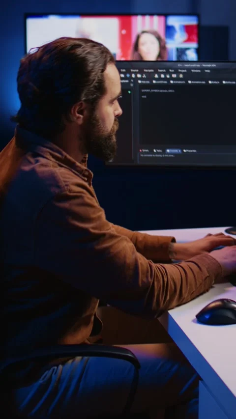 IT admin brainstorming ways of fixing database errors, working from home Stock Footage 264510205