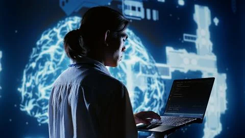 IT admin writing AI script Stock Photos