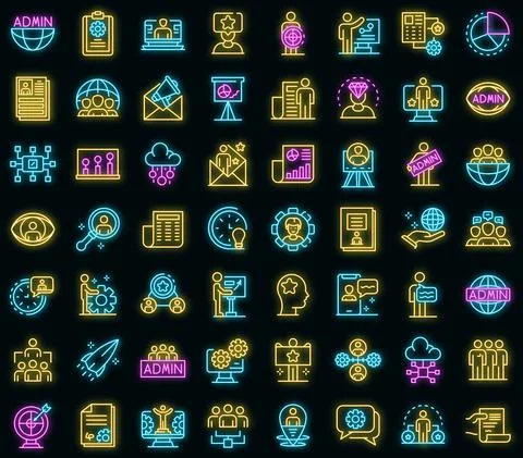 IT administrator icons set vector neon 스톡 일러스트