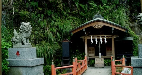 It are a small temple and lion statue filmed by 8k footage in Kamakura _51 Stock Footage 101216729