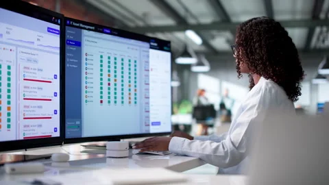 IT Asset Manager Reviews Device Inventory On Computer Stock Footage 339911490