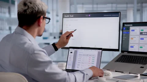 IT Auditor Reviewing Security Logs On Laptop Stock Footage 331517953