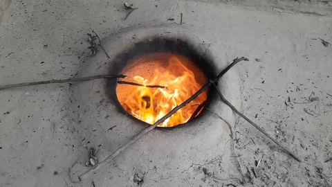 It is a baking oven with a fire burning Stock Footage 124979277