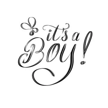 It is a Boy! Elegant script hand lettering design isolated on white Illustrazione stock