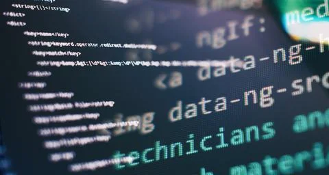 IT business.Monitor closeup of function source code. Project managers work ne Stock Photos