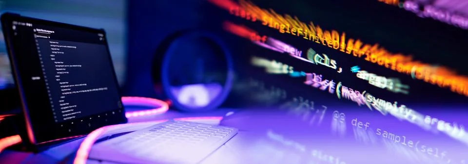 IT business.Monitor closeup of function source code. Project managers work .. Stockfoto's