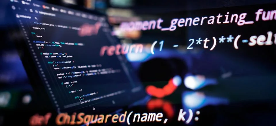 IT business.Monitor closeup of function source code. Project managers work Stock Photos