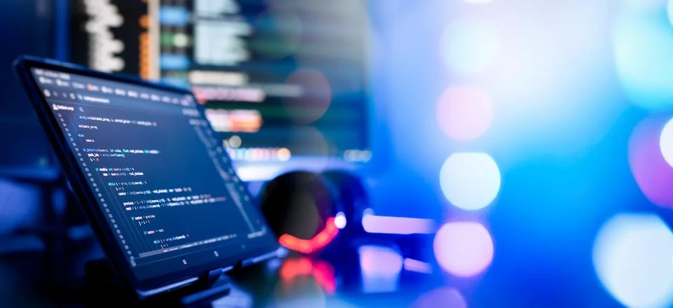 IT business.Monitor closeup of function source code. Project managers work Stockfoto's