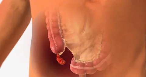 It is characterized by appendicitis, bacterial infection, stagnation of waste Stock Illustration