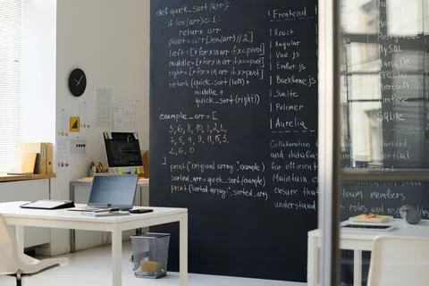 IT class with formulas on blackboard 스톡 사진