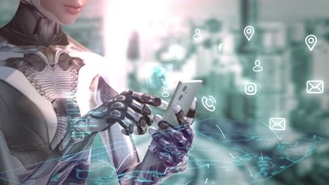 It is a comparison of technology and communication through intelligent Andro Stock Footage 180868907