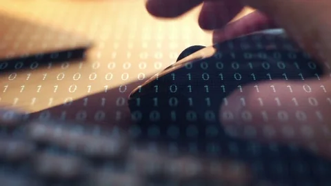 IT Computer Concept - closeup of mouse with binary code overlay Stock Footage 76328130