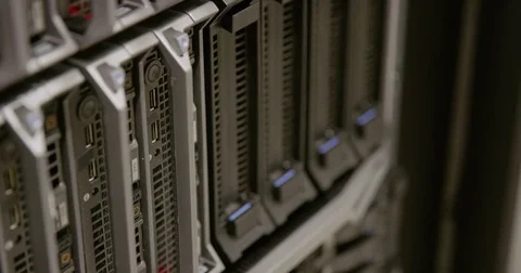IT consultant power on a blade server in datacenter Stock Footage 71436927