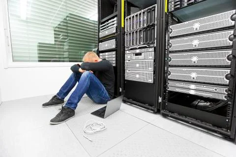 IT consultant with problems in datacenter Stock Photos