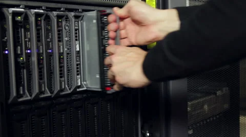 IT consultant replace blade server in datacenter Stock Footage 53063871