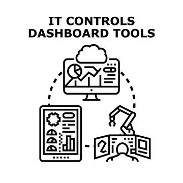 It controls dashboard tools system management concept Stock Illustration