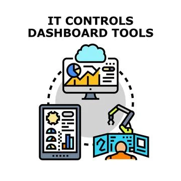 It controls dashboard tools system management concept Stock Illustration