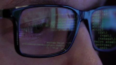 IT cyber security man at computer coding reflection Stock Footage 161510521