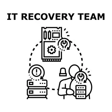It data recovery team managing system restoration 库存插图