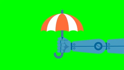 IT defense. Cyborg with umbrella which protects from collision or damage Stock Footage 325837651