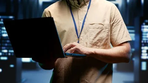 IT developer auditing server farm Stock Photos