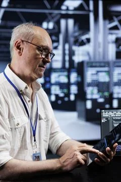 IT developer coding in data center Foto stock