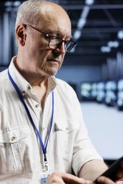 IT developer coding in server farm Foto stock