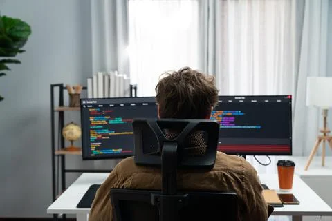 IT developer creating online software information at back side image. Gusher. Foto stock