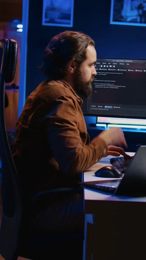 IT developer pressed by deadline, drinking coffee and doing multitasking Stock Footage 264511121