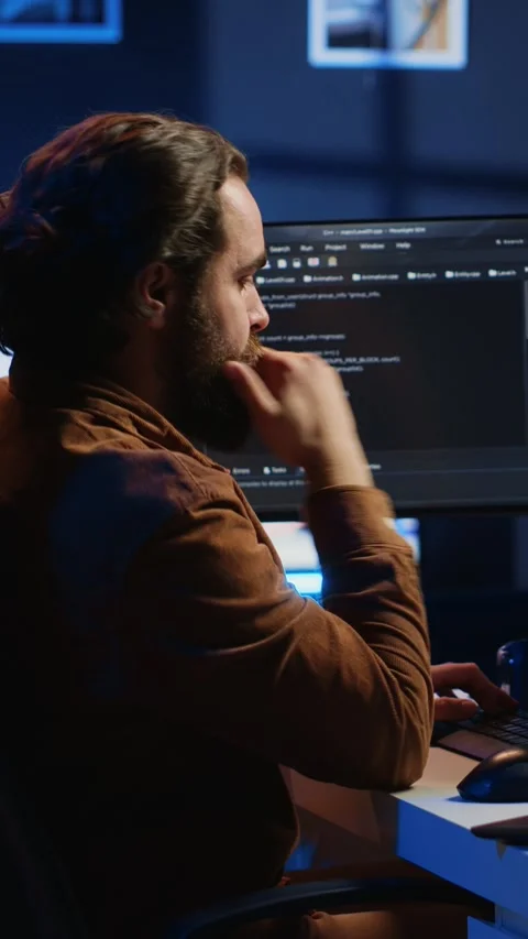 IT developer pressed by deadline, drinking coffee and doing multitasking Stock Footage 264512359