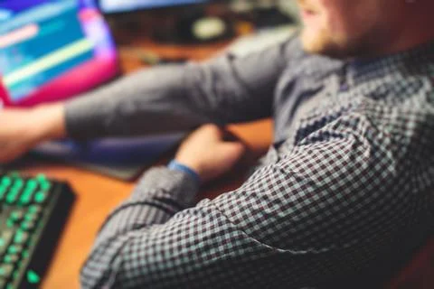 IT developer programmer working and coding on his worplace at home, laptop an 写真素材