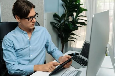 IT developer selecting by point on coding online software. Pecuniary. 스톡 사진