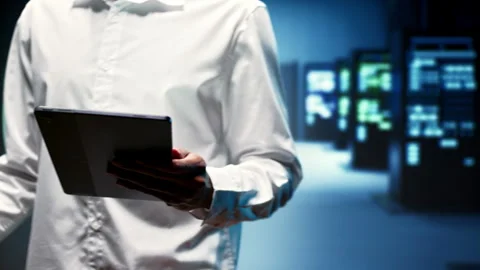 IT developer in server farm Stock Footage 247091401
