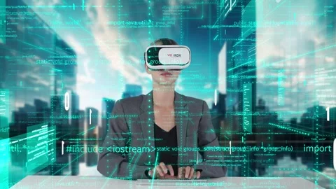 IT developer typing computer code for analyzing intelligent by VR. Contraption. 動画素材 277356490
