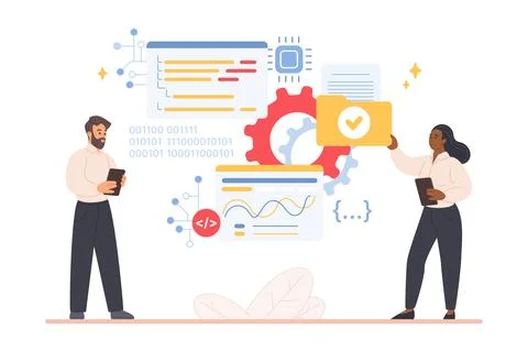 IT developers collaborating on big data Stock Illustration