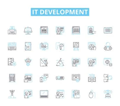IT development linear icons set. Coding, Programming, Debugging, Testing Stock Illustration