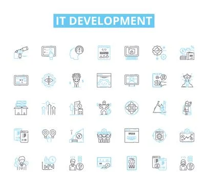 IT development linear icons set. Coding, Programming, Debugging, Testing Stock Illustration