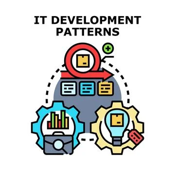 It development patterns concept with agile workflow, analysis, and innovation Stockillustratie
