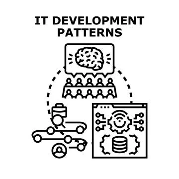 It development patterns concept implementing new solutions Stock Illustration