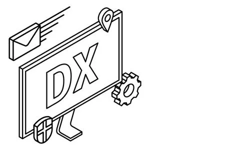 IT, DX image, simple computer monitor and IT icon, isometric Stock Illustration
