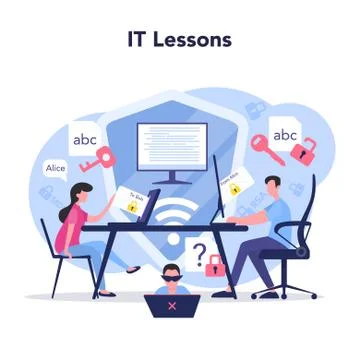 IT education concept. Student write software and create code Stock Illustration