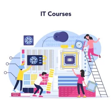IT education concept. Student write software and create code Stock Illustration