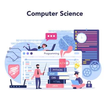 IT education concept. Student write software and create code Stock Illustration